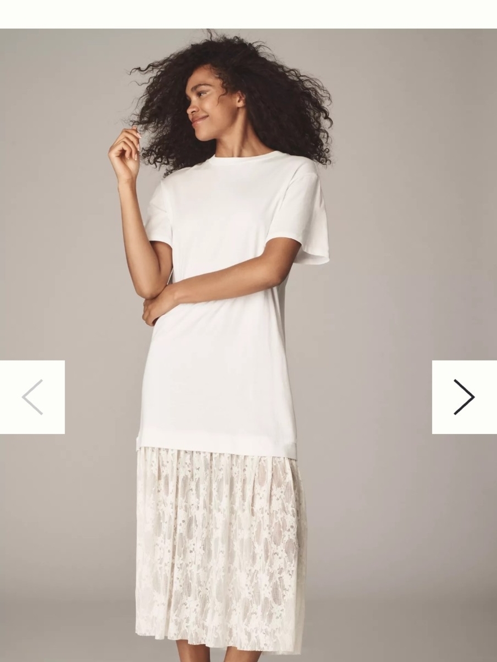 Anthropolgie NWOT White T-Shirt Dress with Lace Skirt Sz L